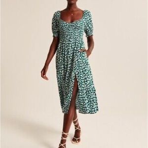 Abercrombie & Fitch smocked midi dress blue and green floral size S